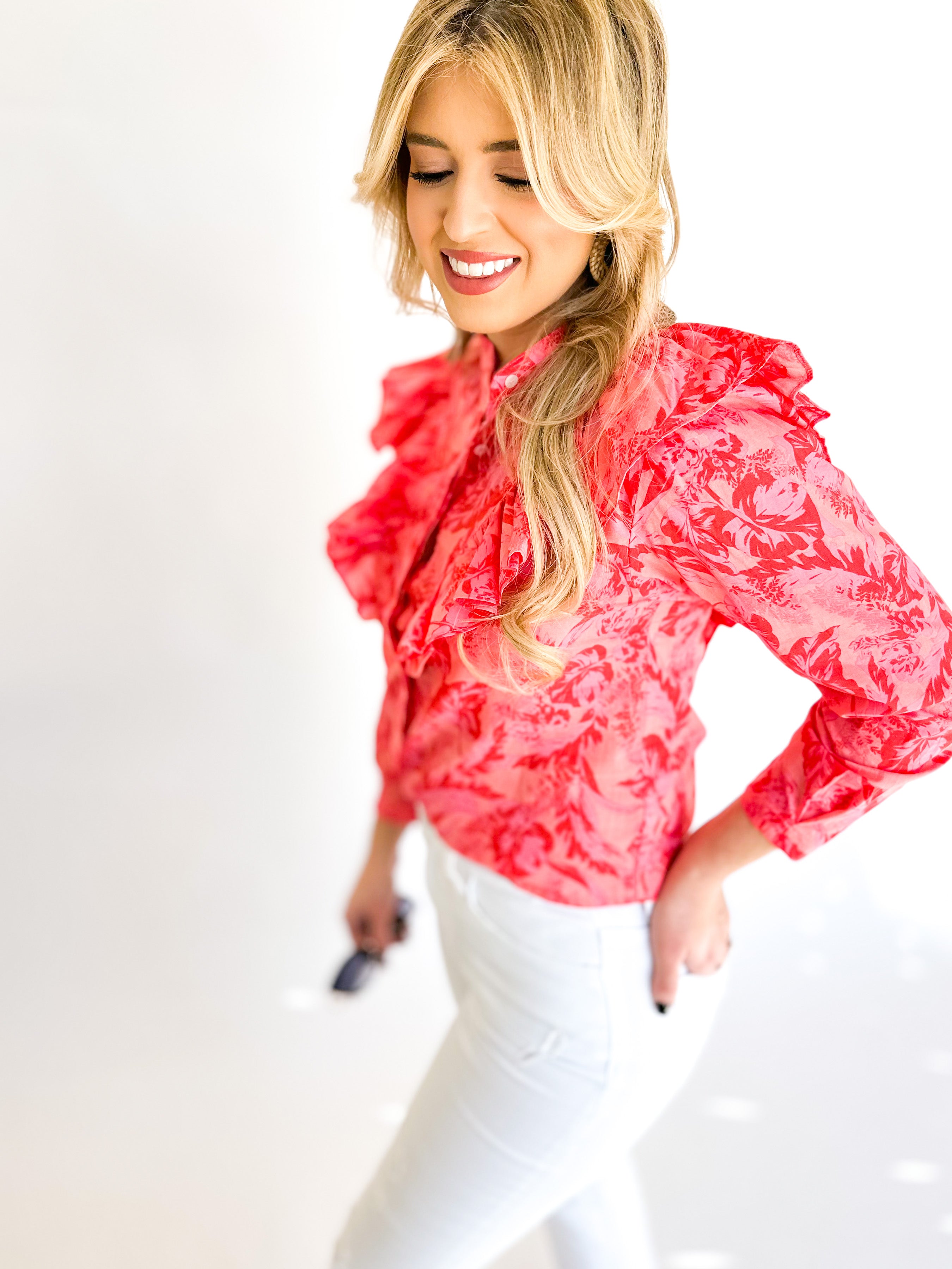 Maggie Ruffle Blouse-200 Fashion Blouses-OLIVACEOUS-July & June Women's Boutique, Located in San Antonio, Texas