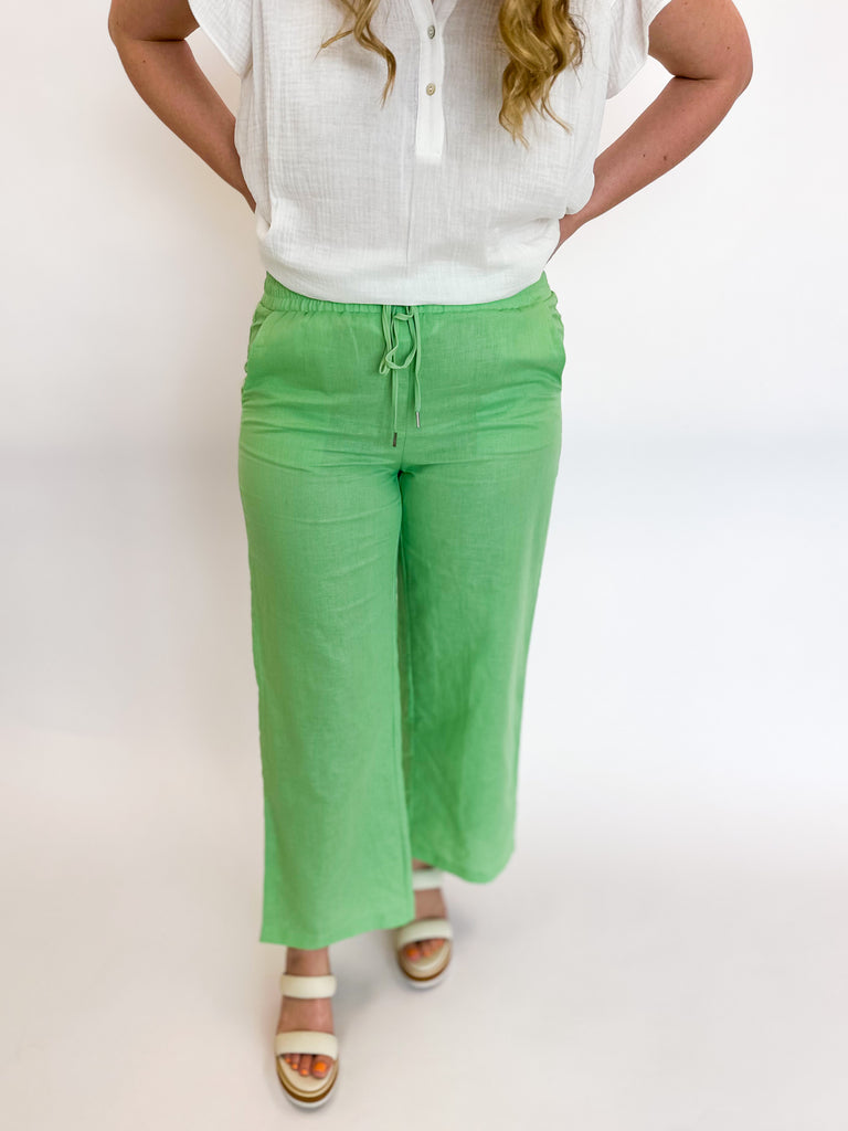Linen Pants - Lime-400 Pants-OLIVACEOUS-July & June Women's Boutique, Located in San Antonio, Texas