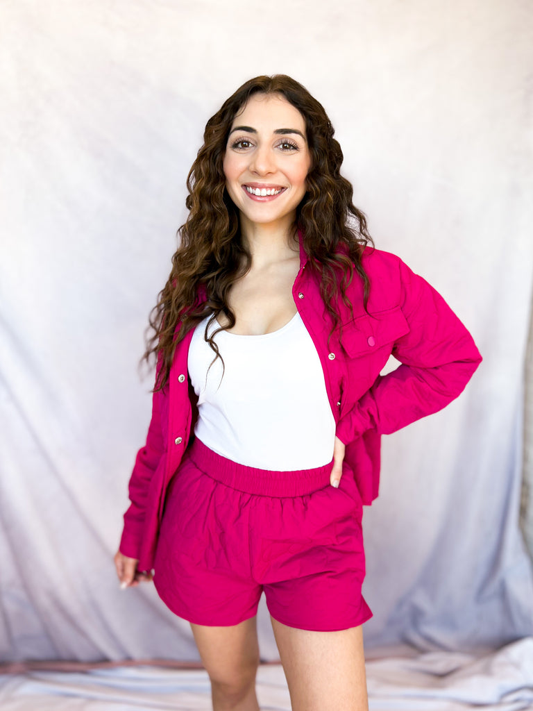 Floral Puff Shorts - Pink- Sale-300 Athleisure/Lounge-ENTRO-July & June Women's Boutique, Located in San Antonio, Texas