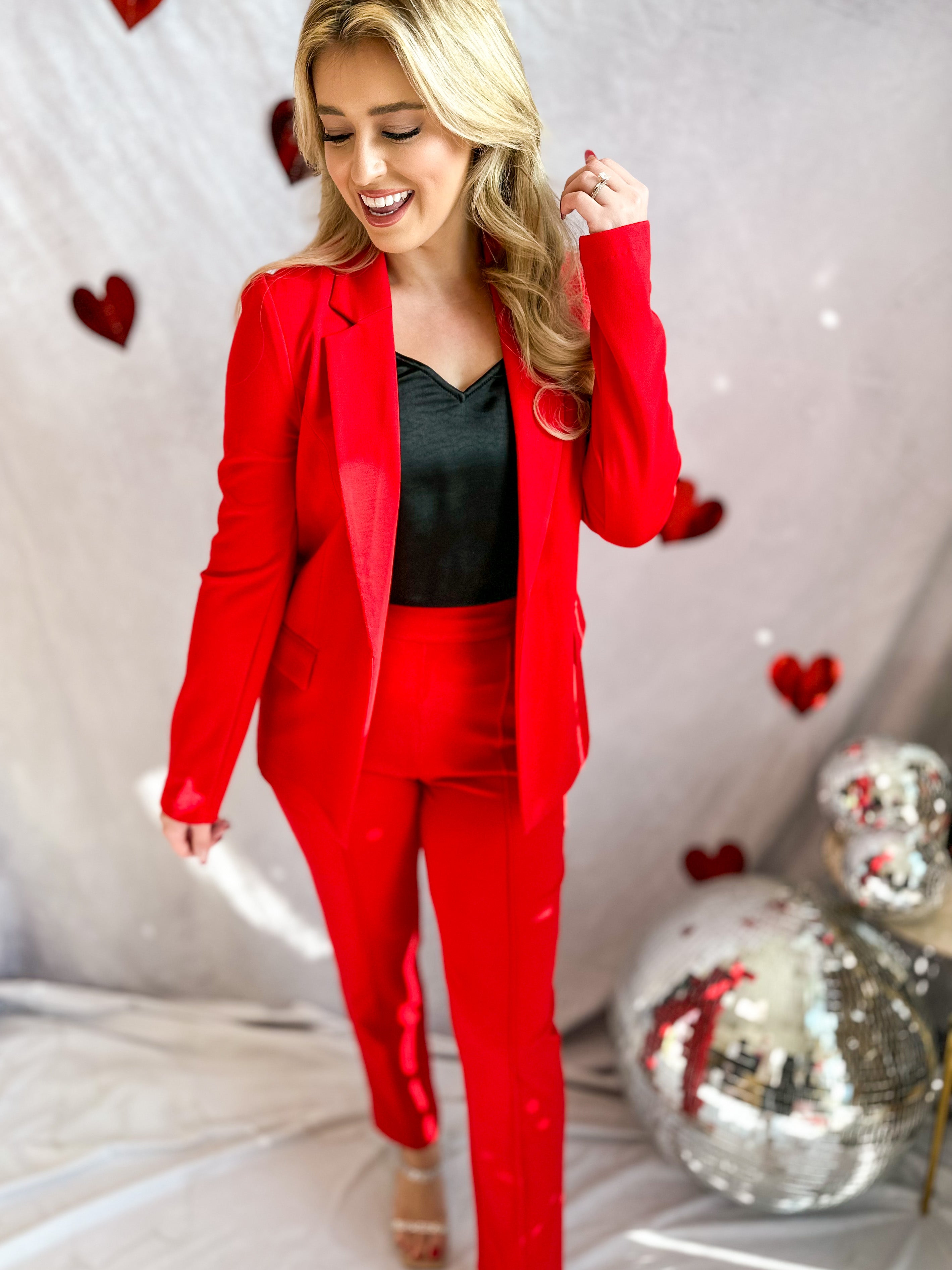 Stretch Pin Tuck Trouser - Scarlet Red-400 Pants-SKIES ARE BLUE-July & June Women's Boutique, Located in San Antonio, Texas