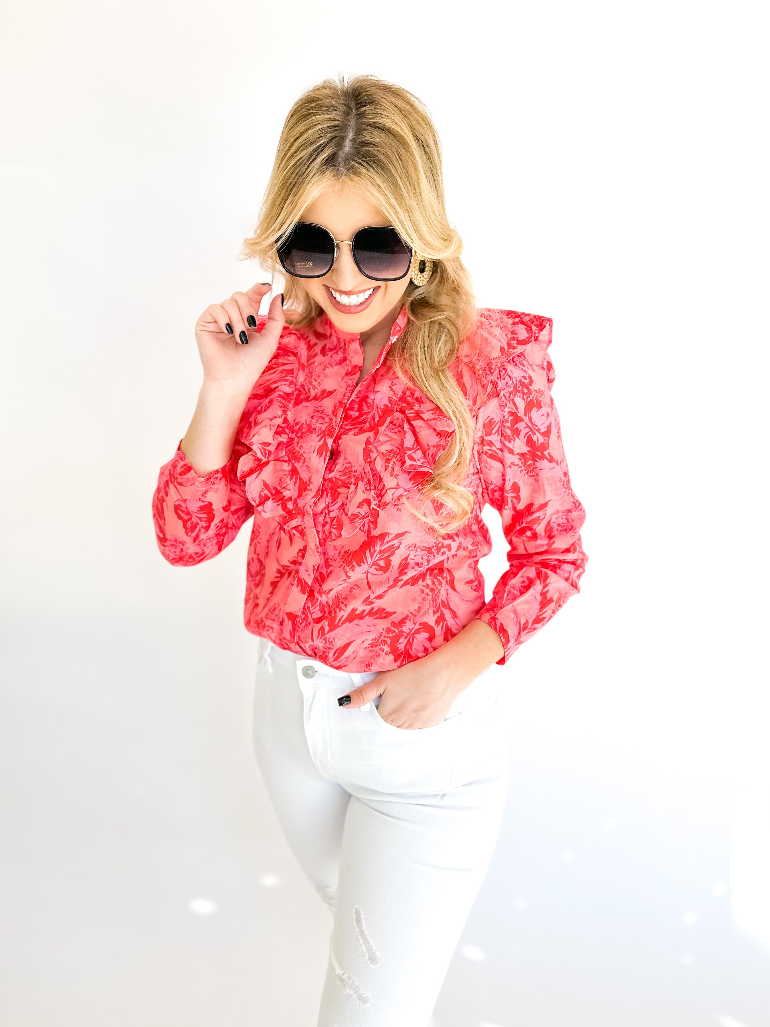 Maggie Ruffle Blouse-200 Fashion Blouses-OLIVACEOUS-July & June Women's Boutique, Located in San Antonio, Texas