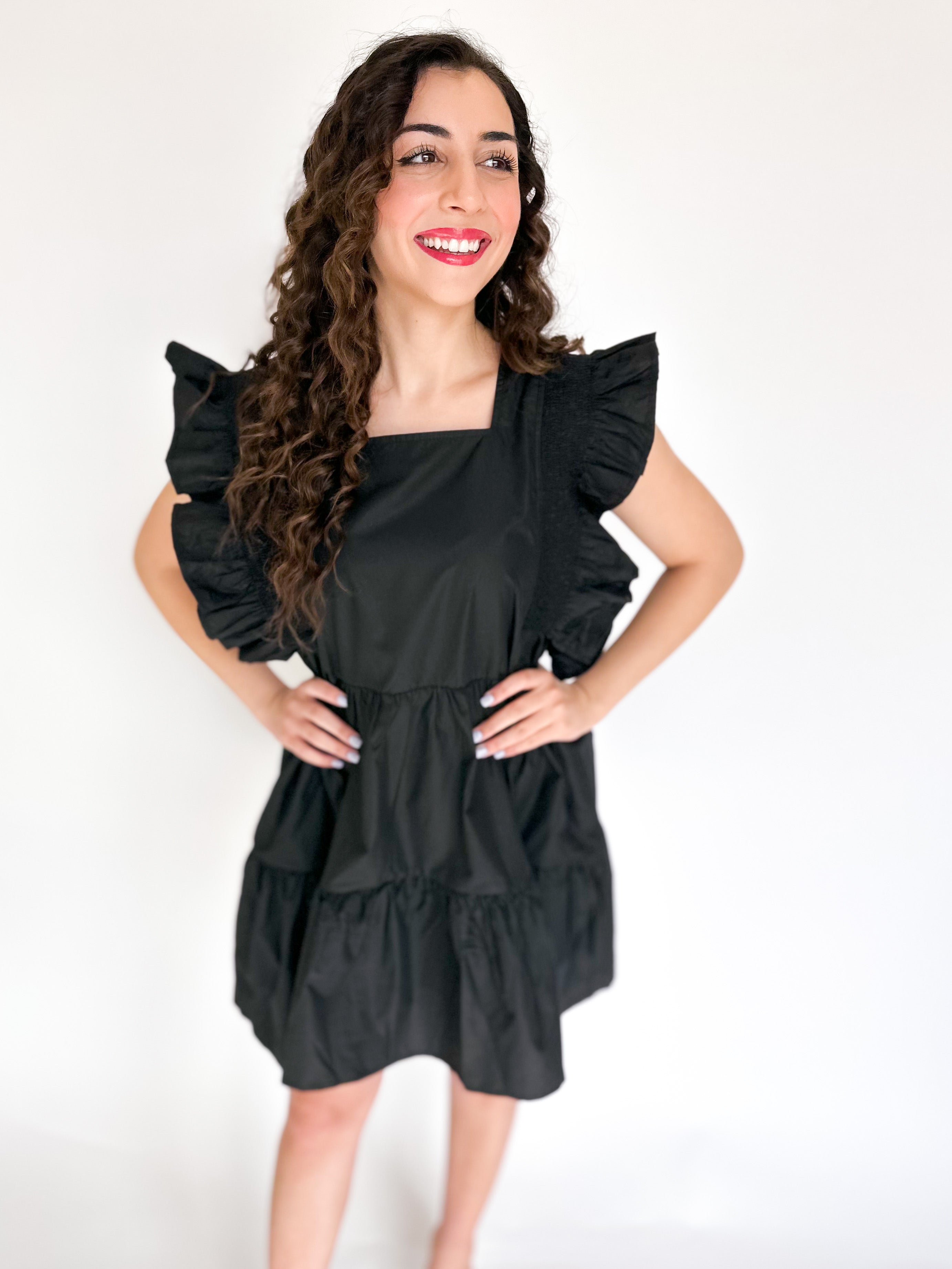 Black Ruffle Mini Dress-510 Mini-ENTRO-July & June Women's Boutique, Located in San Antonio, Texas