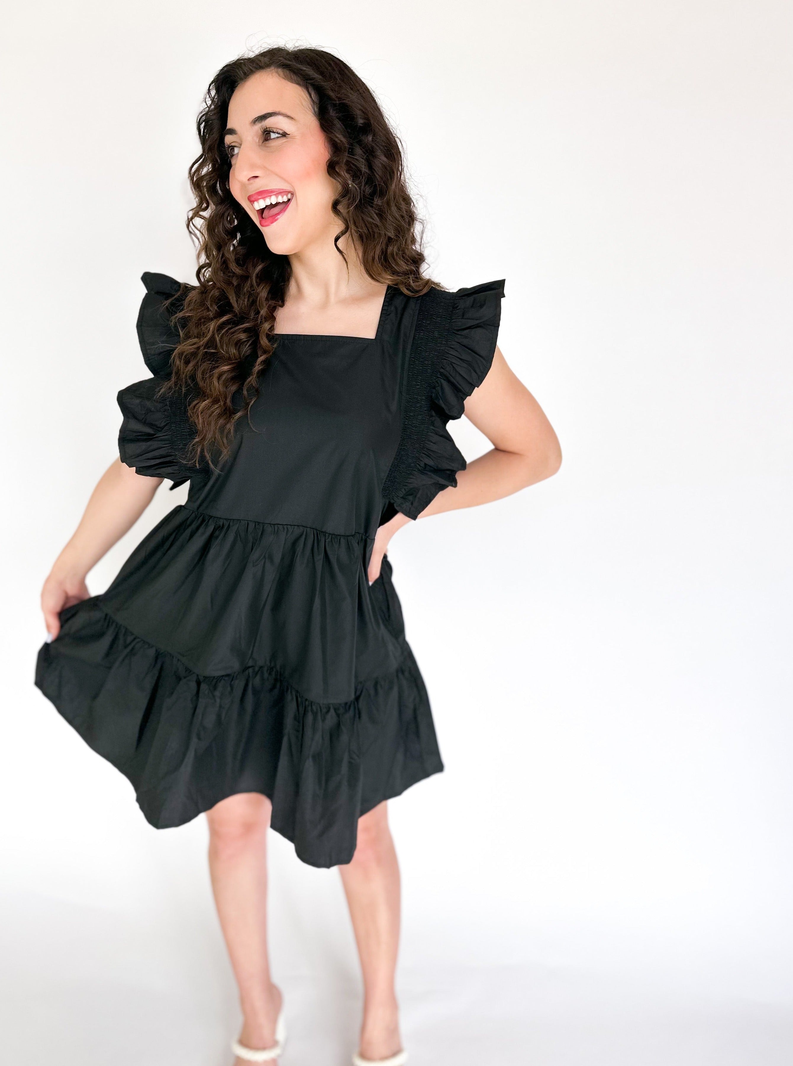 Black Ruffle Mini Dress-510 Mini-ENTRO-July & June Women's Boutique, Located in San Antonio, Texas